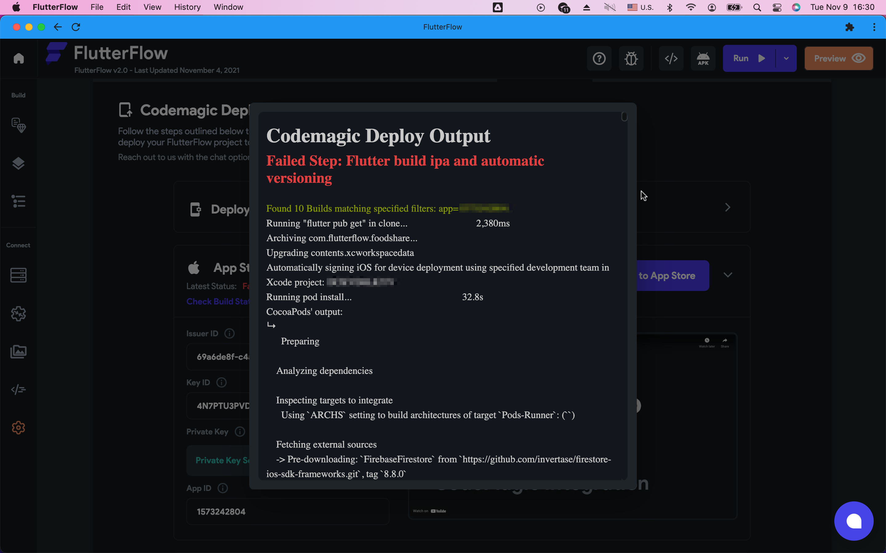 Failed Step: Flutter build ipa and automatic versioning | FlutterFlow