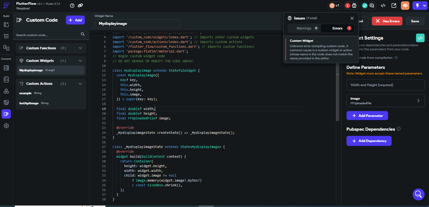 My Custom widget compile failed | FlutterFlow